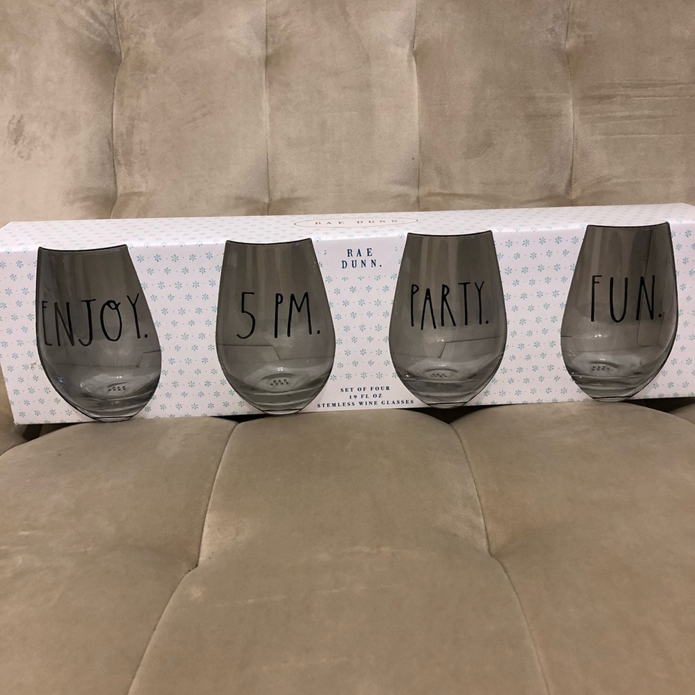 Rae Dunn stemless wine glasses